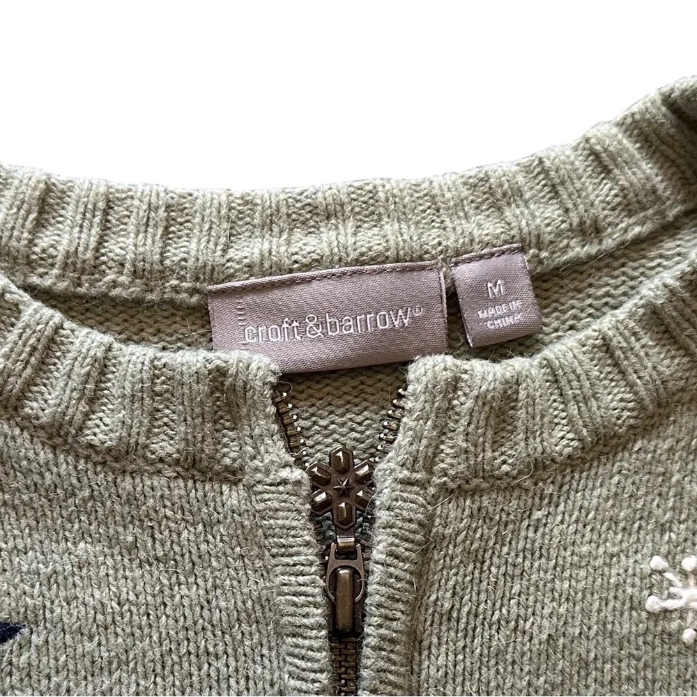 Croft & Barrow Women’s Medium Snowman Zip-Up Christmas Sweater - Picture 2 of 8